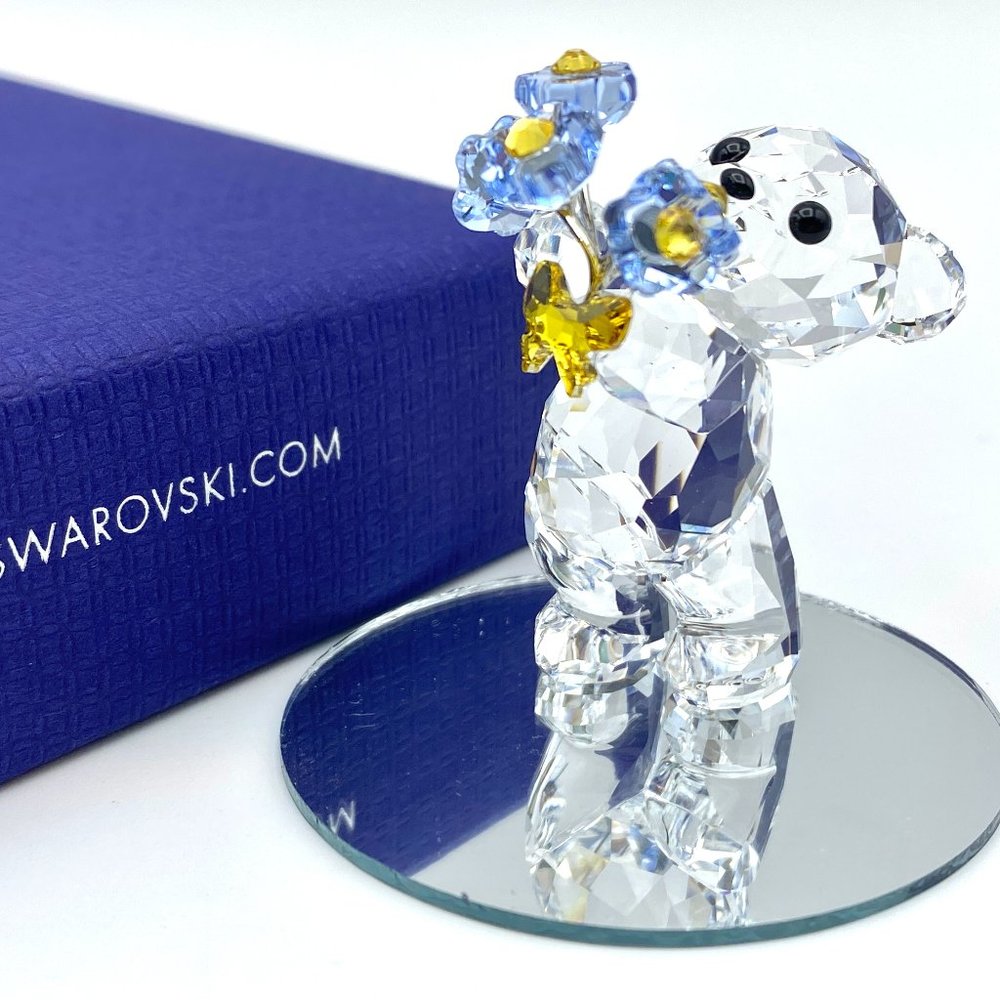 Swarovski Kris Bear --Forget Me Not, lavender purple flower with love MIC Mirror